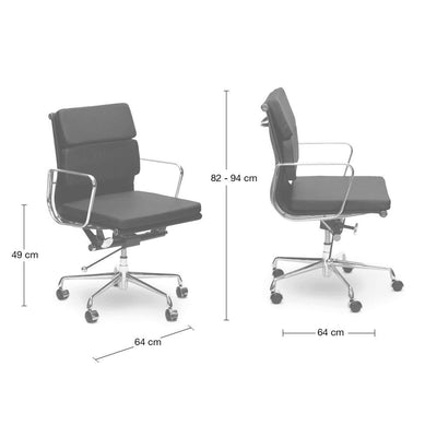 Low Back Office Chair - Black Leather
