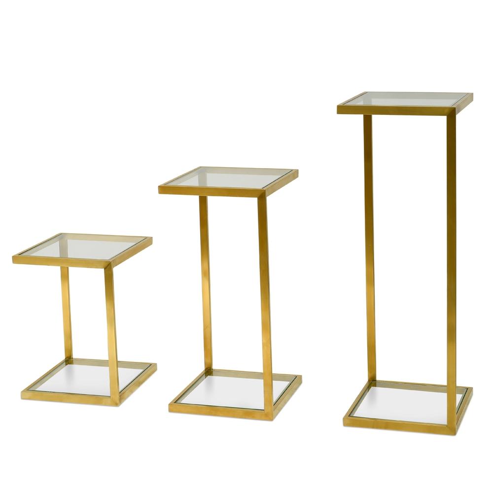 Set of 3 - Glass Side Table - Gold Base
