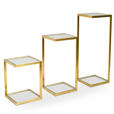Set of 3 - Glass Side Table - Gold Base