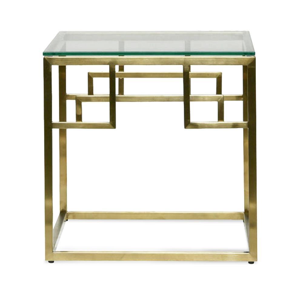 Side Table - Glass Top - Brushed Gold Base